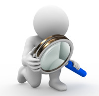 rendering of character with magnifying glass
